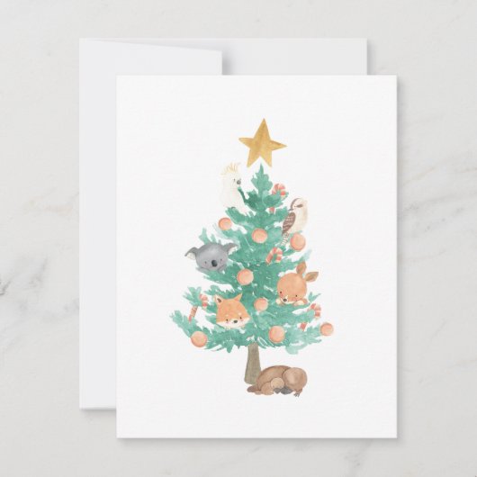 Cartes Pour Fêtes Annuelles Animaux australiens dans un sapin de Noël (Devant)