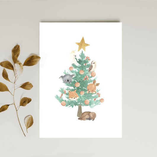 Cartes Pour Fêtes Annuelles Animaux australiens dans un sapin de Noël