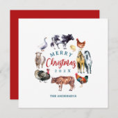 Cartes Pour Fêtes Annuelles Animaux de ferme aquarelle décoration de campagne (Devant / Derrière)