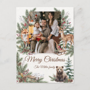 Cartes Pour Fêtes Annuelles Animaux de la forêt à l'aquarelle Noël Photo perso