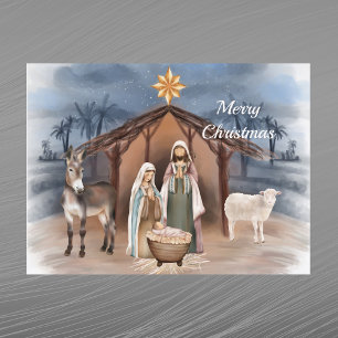Cartes Pour Fêtes Annuelles Animaux de la Nativité de Noël Aquarelle chrétienn