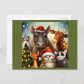 Cartes Pour Fêtes Annuelles Animaux de Noël 6 (Devant / Derrière)