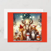 Cartes Pour Fêtes Annuelles Animaux de Noël 7 (Devant / Derrière)