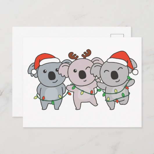 Cartes Pour Fêtes Annuelles Animaux de Noël Koalas Mignons Koalas (Devant / Derrière)