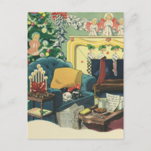 Cartes Pour Fêtes Annuelles Animaux de Noël Vintage dans le salon