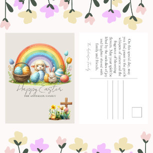 Cartes Pour Fêtes Annuelles Animaux de Pâques Lapin Arc-en-ciel Nom de famille