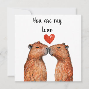 Cartes Pour Fêtes Annuelles animaux mignons capybaras avec des cœurs peints