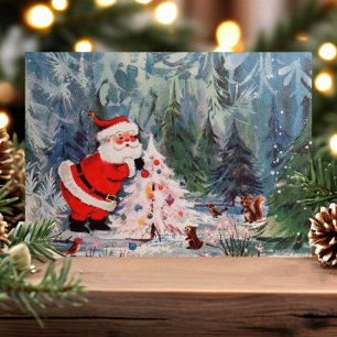 Cartes Pour Fêtes Annuelles Animaux vintages de Père Noël et de Forêt Rétro