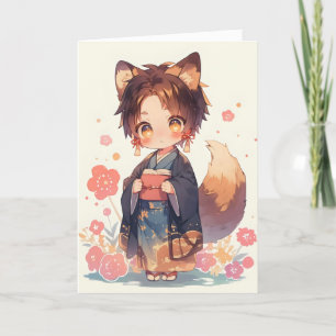 Cartes Pour Fêtes Annuelles Anime Boy Fox Kitsune Imaginaire
