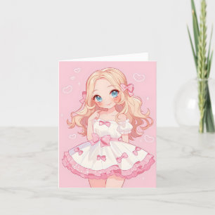 Cartes Pour Fêtes Annuelles Anime mignonne fille rose amour