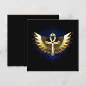 Cartes Pour Fêtes Annuelles Ankh or avec ailes (Devant / Derrière)
