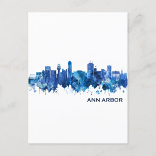 Cartes Pour Fêtes Annuelles Ann Arbor Michigan Skyline Blue