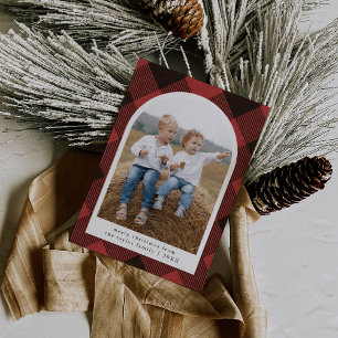 Cartes Pour Fêtes Annuelles ANNA Red Plaid Modern Family Photo Joyeux Noël