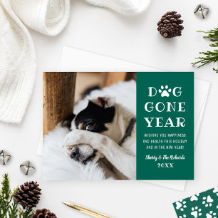 Cartes Pour Fêtes Annuelles Année canine drôle Photo de compagnie verte