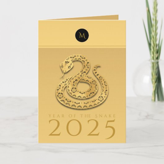 Cartes Pour Fêtes Annuelles Année des serpents chinois 2025 Élégant Monogramme (Devant)