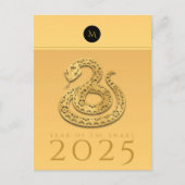 Cartes Pour Fêtes Annuelles Année des serpents chinois 2025 Elégant Monogramme (Devant)