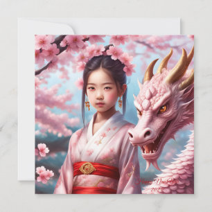 Cartes Pour Fêtes Annuelles Année du Dragon 2024 - Fille entre les fleurs de c
