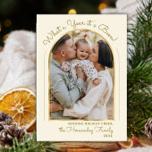 Cartes Pour Fêtes Annuelles Année en examen Gold Script Arch Photo Collage