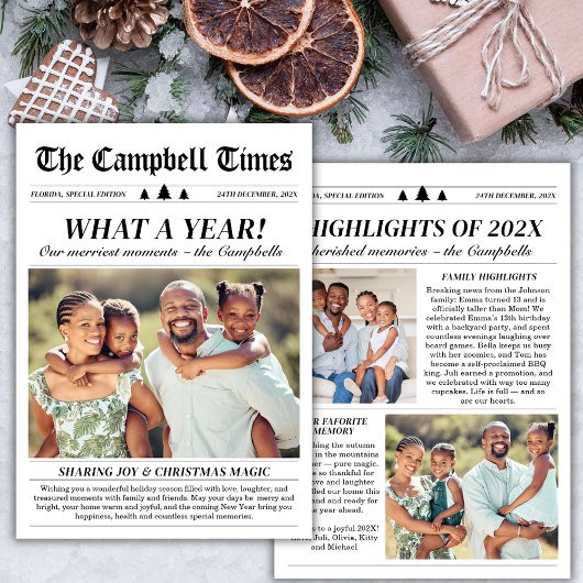 Cartes Pour Fêtes Annuelles Année en revue Family Newsletter Noël Photo