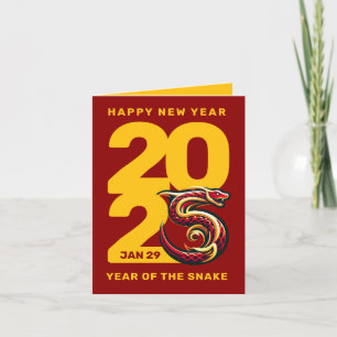 Cartes Pour Fêtes Annuelles Année Or Rouge du Serpent 2025