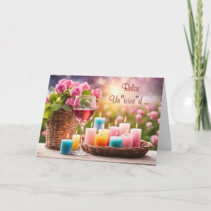 Cartes Pour Fêtes Annuelles Anniversaire avec verre de vin et bougies Rose