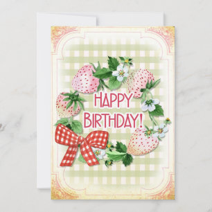 Cartes Pour Fêtes Annuelles Anniversaire De Fraise, Baies De Pins, Rose, Wreat