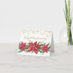 Cartes Pour Fêtes Annuelles Anniversaire de mariage à Noël avec des poinsettia
