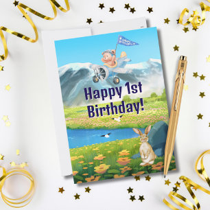 Cartes Pour Fêtes Annuelles Anniversaire d'un garçon de un an Ours en peluche