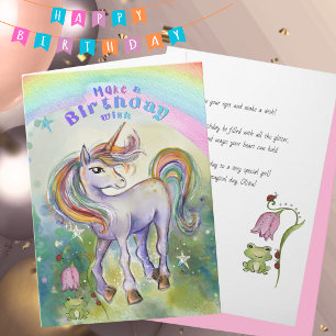 Cartes Pour Fêtes Annuelles Anniversaire Fille Licorne Aquarelle Fantaisiste L