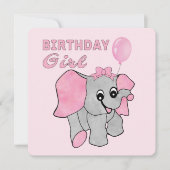 Cartes Pour Fêtes Annuelles Anniversaire Fille rose Bébé Eléphant (Devant)