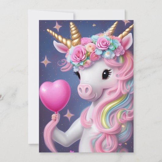 Cartes Pour Fêtes Annuelles Anniversaire fille rose bébé licorne (Devant)