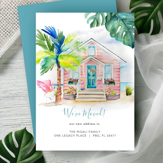 Cartes Pour Fêtes Annuelles Annonce de déménagement de plage à l'aquarelle tro