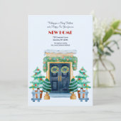 Cartes Pour Fêtes Annuelles Annonce de déménagement sur la porte d'entrée pour (Debout devant)