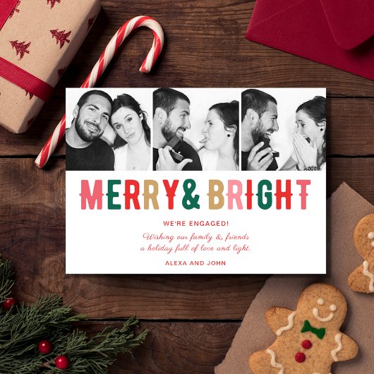 Cartes Pour Fêtes Annuelles Annonce de fiançailles Merry Bright Noël