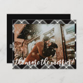 Cartes Pour Fêtes Annuelles Annonce de grossesse pour Noël en tartan noir (Devant / Derrière)