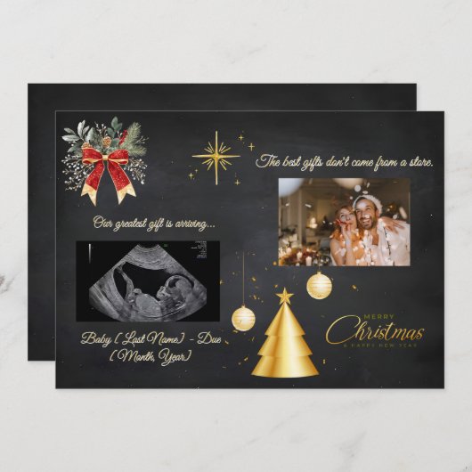 Cartes Pour Fêtes Annuelles Annonce de grossesse pour Noël sur tableau noir (Devant / Derrière)