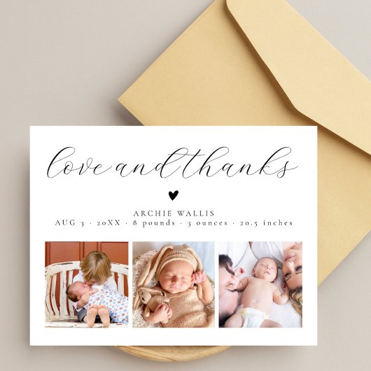 Cartes Pour Fêtes Annuelles Annonce de naissance avec photo de bébé chic Amour