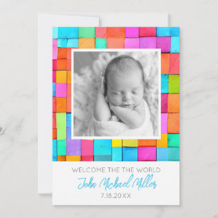 Cartes Pour Fêtes Annuelles Annonce de naissance bébé photo d'art moderne colo