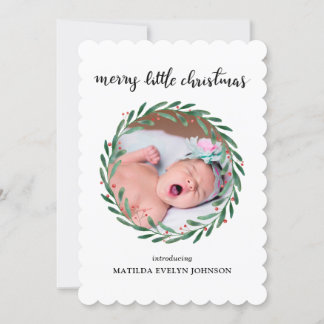 Cartes Pour Fêtes Annuelles Annonce de naissance Feuilles de Houx Noël | Photo