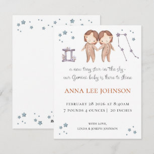 Cartes Pour Fêtes Annuelles Annonce de naissance sous le signe des Gémeaux