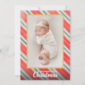 Cartes Pour Fêtes Annuelles Annonces de naissance de photos de Noël rayées (Devant)