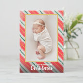 Cartes Pour Fêtes Annuelles Annonces de naissance de photos de Noël rayées (Debout devant)