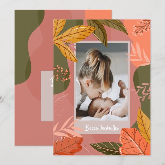 Cartes Pour Fêtes Annuelles Annonces de naissance photo d'automne (Devant / Derrière)