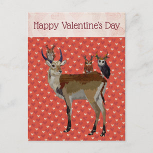 Cartes Pour Fêtes Annuelles ANTELOPE & ANTLER OWLS VALENTINE'S Postcard
