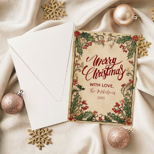 Cartes Pour Fêtes Annuelles Antique Baies de Houx Noël