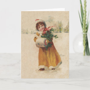 Cartes Pour Fêtes Annuelles Antique Fille de Noël Enfant d'hiver