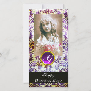 Cartes Pour Fêtes Annuelles ANTIQUE PURPLE DAMASK Amethyst Monogramme