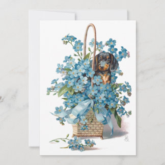 Cartes Pour Fêtes Annuelles Antique Valentine Oubliez-moi Nots & Dachshund Car