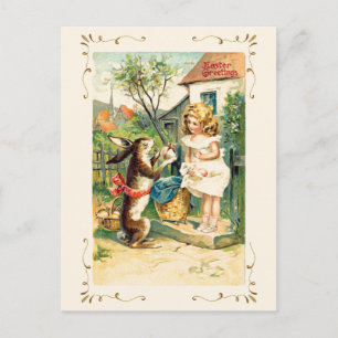 Cartes Pour Fêtes Annuelles Antique Vintage Pâques Salutations Bunny Girl