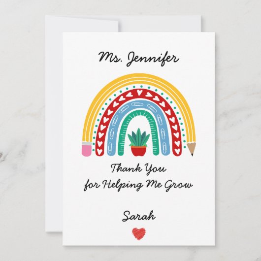 Cartes Pour Fêtes Annuelles Appréciation de l'enseignant avec message de Merci (Devant)